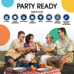 7 In. Blue Birthday Print Paper Plates | 100 Count