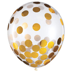 Round Transparent Confetti Latex Balloons, Gold, 12-inch, 6-ct - Pack of 2