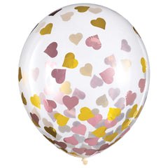 Heart Confetti Latex Balloons - 12-inch Pink & Gold, 6-ct - Pack of 6