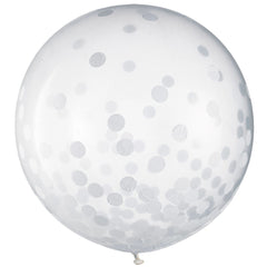 Round Transparent Confetti Latex Balloons, White, 24-in, 2-pk | Case of 162