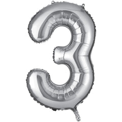 Silver Foil Number 3 Mylar Balloon - Pack of 4