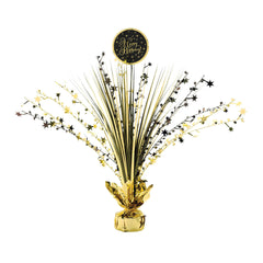 Happy Birthday Tinsel Spray Centerpiece, Gold/Black, 18 inch - Pack of 2