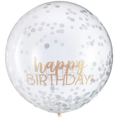 Happy Birthday Confetti Latex Balloon, Gold/Silver, 24-inch - Pack of 2