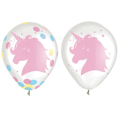 Unicorn Confetti Latex Balloons, Pink, 12-inch, 6-ct - Pack of 6
