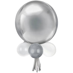 Round Pearl Foil & Latex Balloon Chandelier, Silver/ White, 16x26-in, 18-pcs