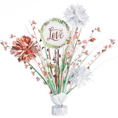 "Love" Metallic Tinsel Centerpiece, Rose Gold, 18-inch - Pack of 2