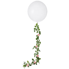Pink Floral Balloon Tail, Greenery Leaves, 6-foot, with 24-inch Balloon - Case of 3