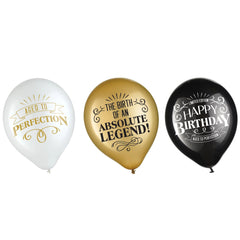 Better with Age Latex Balloons, White/Gold/Black, 12-inch, 15-ct - Pack of 12