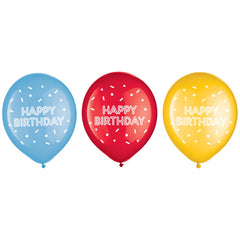 Rainbow Birthday Printed Latex Balloons - 12-ct - Pack of 4