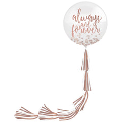 Always & Forever Round Transparent Confetti Latex Balloon, Pink/Rose Gold, 24-inch - Case of 6