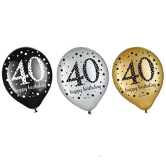 Sparkling 40th Birthday Latex Balloons Set - Pack of 12