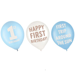 1st Birthday Round Latex Balloon, 12-inch, 6-ct - Pack of 2