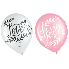 "She Said Yes" Latex Balloons, Pink, 12-inch, 15-ct - Case of 72
