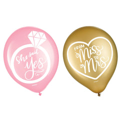 Mint To Be Latex Balloons, Gold/Pink, Diamond Ring, 12-inch, 15-ct - Pack of 2