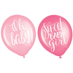 Floral Baby Sweey Baby Girl Round Latex Balloons, Pink, 12-in, 15-ct - Pack of 2