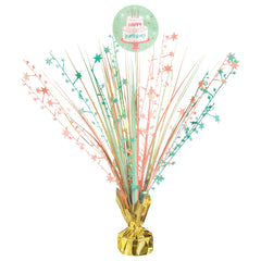 Happy Cake Day Metallic Tinsel Spray Centerpiece, Blue/Gold, 18-inch - Case of 48