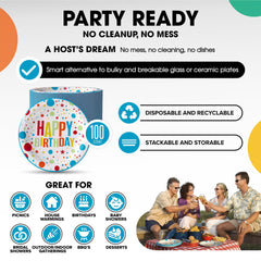 9 In. Birthday Print Paper Plates | 100 Count