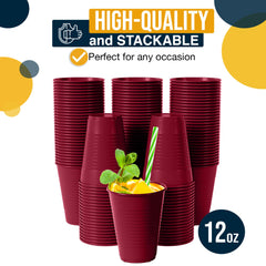 12 Oz. | Burgundy Plastic Cups | 600 Count