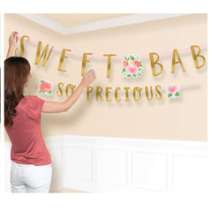 Floral Baby Letter Banner Kit, Gold/Pink, 8.5-foot, 2-pk - Pack of 6