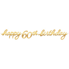 Golden Age Happy 60th Birthday Banner, Gold, 12-foot - Pack of 6