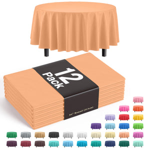 Round Peach Plastic Table Covers | 12 Pack