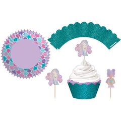 Shimmering Mermaids Cupcake Decorating Kit, Blue/Purple, 2-inch, 24-pk - Pack of 6