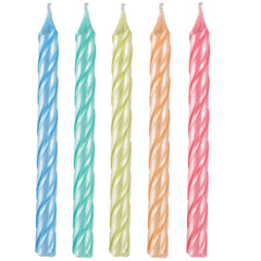 Pearlized Spiral Wax Candles, Pastel Colors, 3.2-inch, 12-ct - Case of 72
