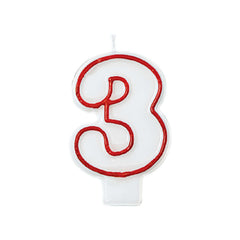 Red & White Number 3 Birthday Candle, 2.2-in x 3.2-in - Pack of 12