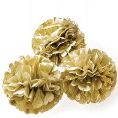 Gold Fluffy Tissue Pom Pom Decorations, 16-inch, 3-ct - Case of 12