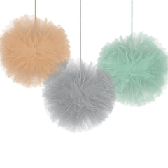 Jungle Baby Tissue Pom Pom Decorations, Orange/Teal/Grey, 12-inch, 3-ct - Pack of 9