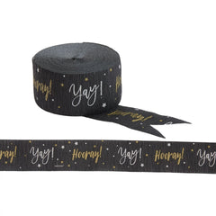 Yay Crepe Paper Streamer, Black/Gold, 81-foot - Pack of 12