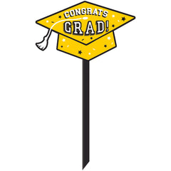 Congrats Grad Outdoor Yard Stake Sign, Yellow, 5.75-inch - Pack of 3