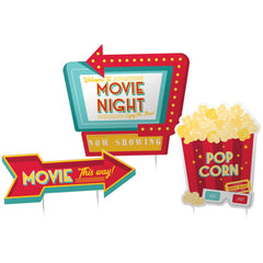 Movie Night Yard Stake Signs, Red/Yellow, 24-inch, 3-pk - Pack of 4