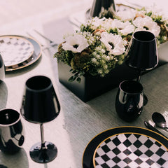 16 Oz. Black Stemmed Plastic Wine Glasses | 48 Count