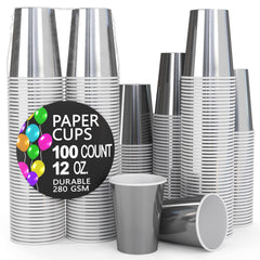 12 Oz. Silver Paper Cups | 100 Count