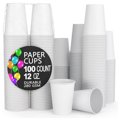 12 Oz. White Paper Cups | 100 Count
