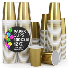12 Oz. Metallic Gold Paper Cups | 100 Count
