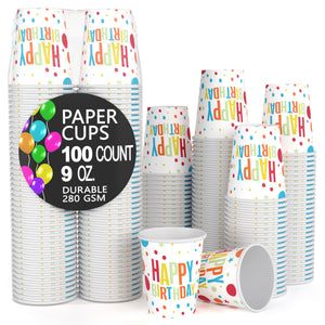 9 Oz. Birthday Print Paper Cups | 100 Count