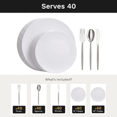 Trend White Deluxe Set | Plates & Silver Cutlery | Serves 40