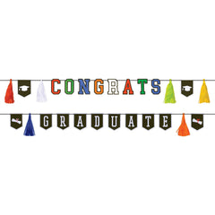 Congrats Graduate Pennant Banner Kit, Multi-Colored, 12-foot - Case of 24