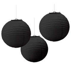 Jet Black 9.5 Round Paper Lanterns - 3 Pack - Case of 48