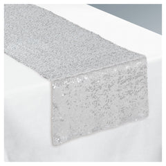 Silver Sequin Table Runner, 13x72 inch, Reusable - Case of 30