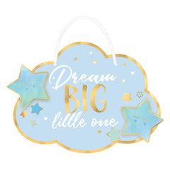Dream Big Little One Hanging Sign, Blue/Gold, 13.5-inch - Case of 36
