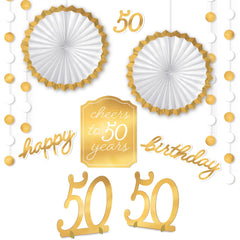 Golden Age 50th Birthday Room Decorating Kit, Gold/White, 10 inch, 11-pk - Case of 24