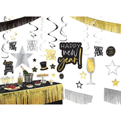 New Year Room & Table Decorating Kit, Black/Silver/Gold, 15-inch, 28-pk - Pack of 3