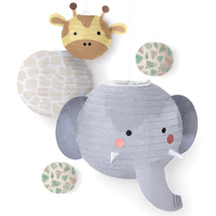 Jungle Baby Elephant & Giraffe Paper Lanterns, Grey/Yellow, 15-inch, 5-pk - Case of 36