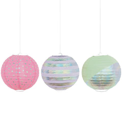Opalescent Paper Lanterns, Assorted Colors, 9.5-inch, 3-pack - Case of 48