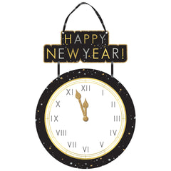 Happy New Year Countdown to Midnight Hanging Sign, Black/Gold, 20.5-inch - Pack of 6