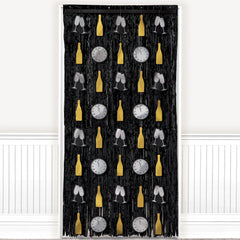 New Year's Two-Piece Door Curtain Decor Set, Black/Silver/Gold - Pack of 6