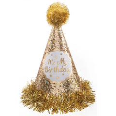 Sparkling Gold Birthday Cone Hat - Pack of 6